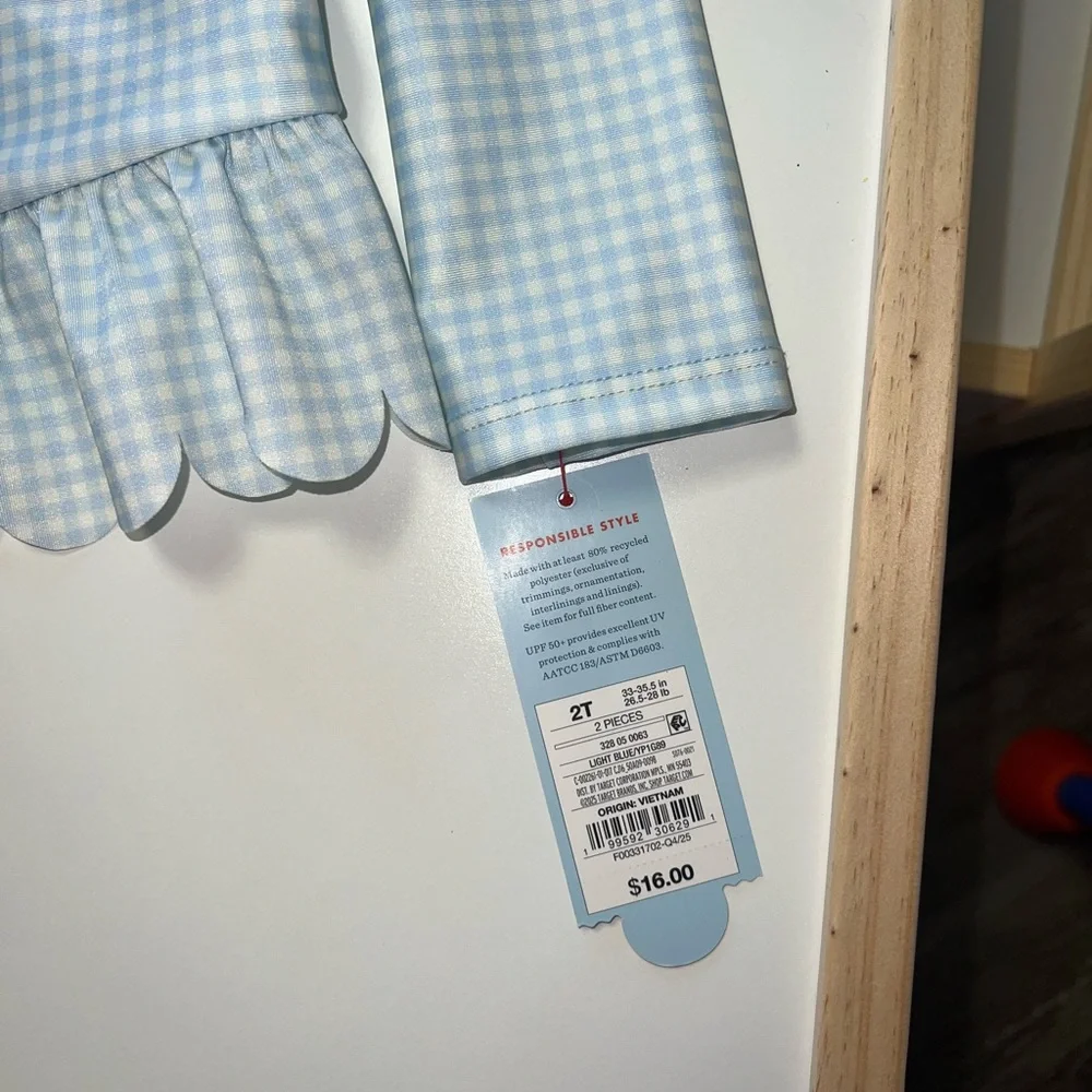 Cat & Jack Light Blue Gingham Rashguard with Yellow Lemon Patch
